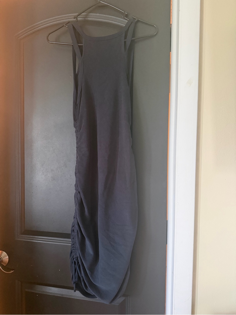 Black Sleeveless Ruched Midi Dress